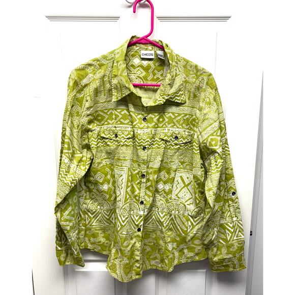 Chicos Lime Green Blouse, Button Up, Long Sleeved, Size M - Picture 1 of 5
